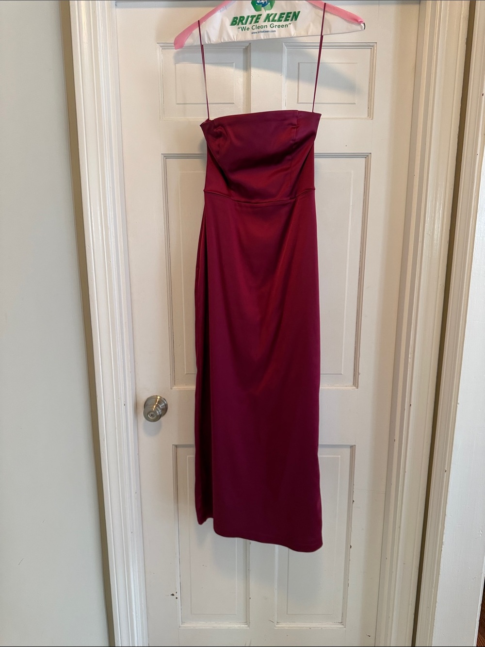 Abercrombie & Fitch Strapless Spaghetti‑Strap Midi Dress in Deep Berry